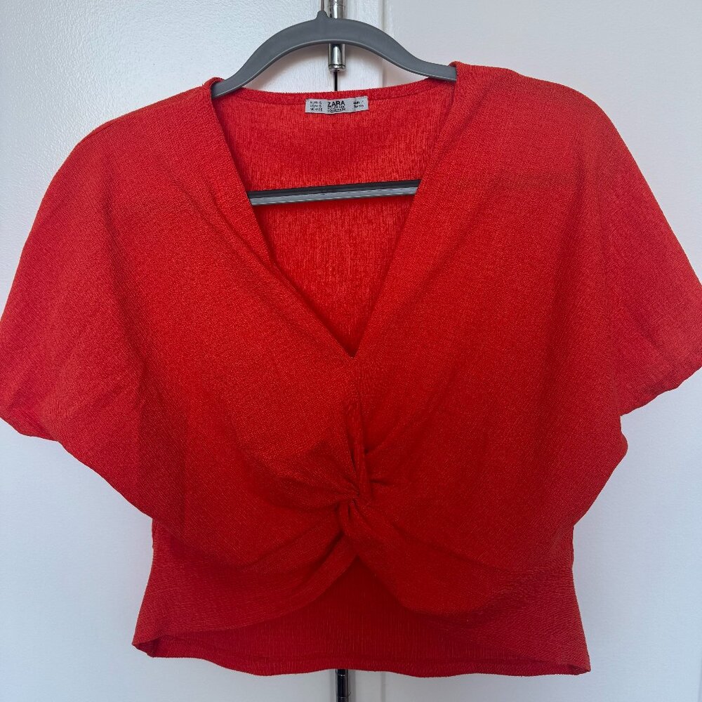 Zara Orange Knot Twist Crop Top